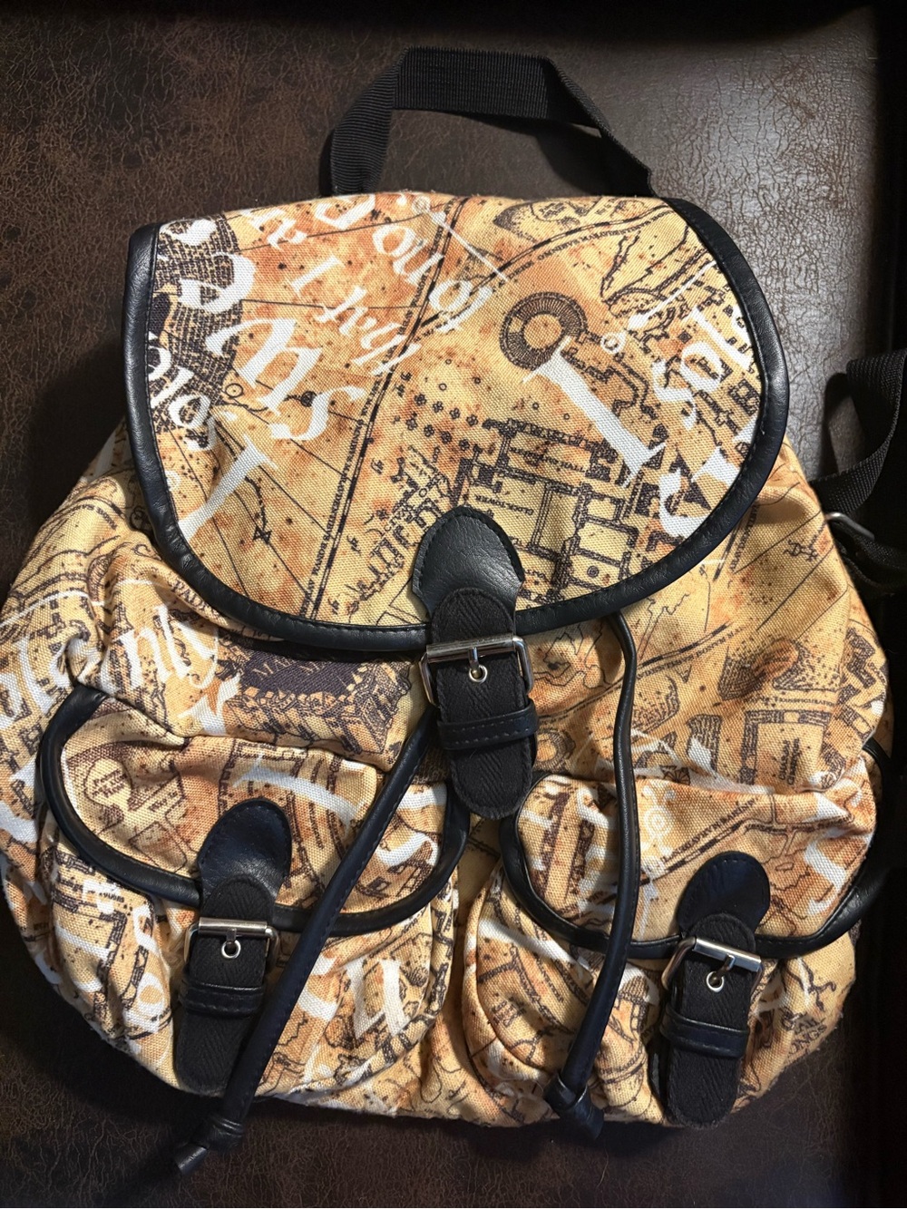 Vintage Harry Potter Hot Topic Marauder’s Map Canvas Backpack - Black Trim